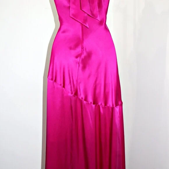 FRAME Silk-Charmeuse Draped Neck Tie Halter Neck Dress in Magenta sz L $698 FRAME Silk-Charmeuse Draped Neck Tie Halter Neck Dress in Magenta sz L $698